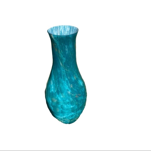 Murano Italy Hand-Blown Turquoise Gold Spiral Pattern Large Vase 16”Tx7” Wx21” - Picture 7 of 9